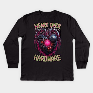 Heart Over Hardware, Neon Retrofuturistic Cyberpunk Heart Kids Long Sleeve T-Shirt